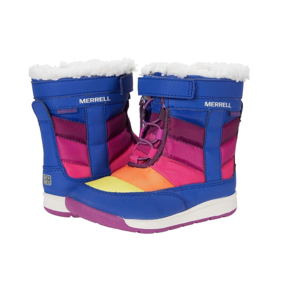Merrell Alpine Puffer‎ JR Waterproof Winter Boots Blue Rainbow Kids Toddler Sz 6